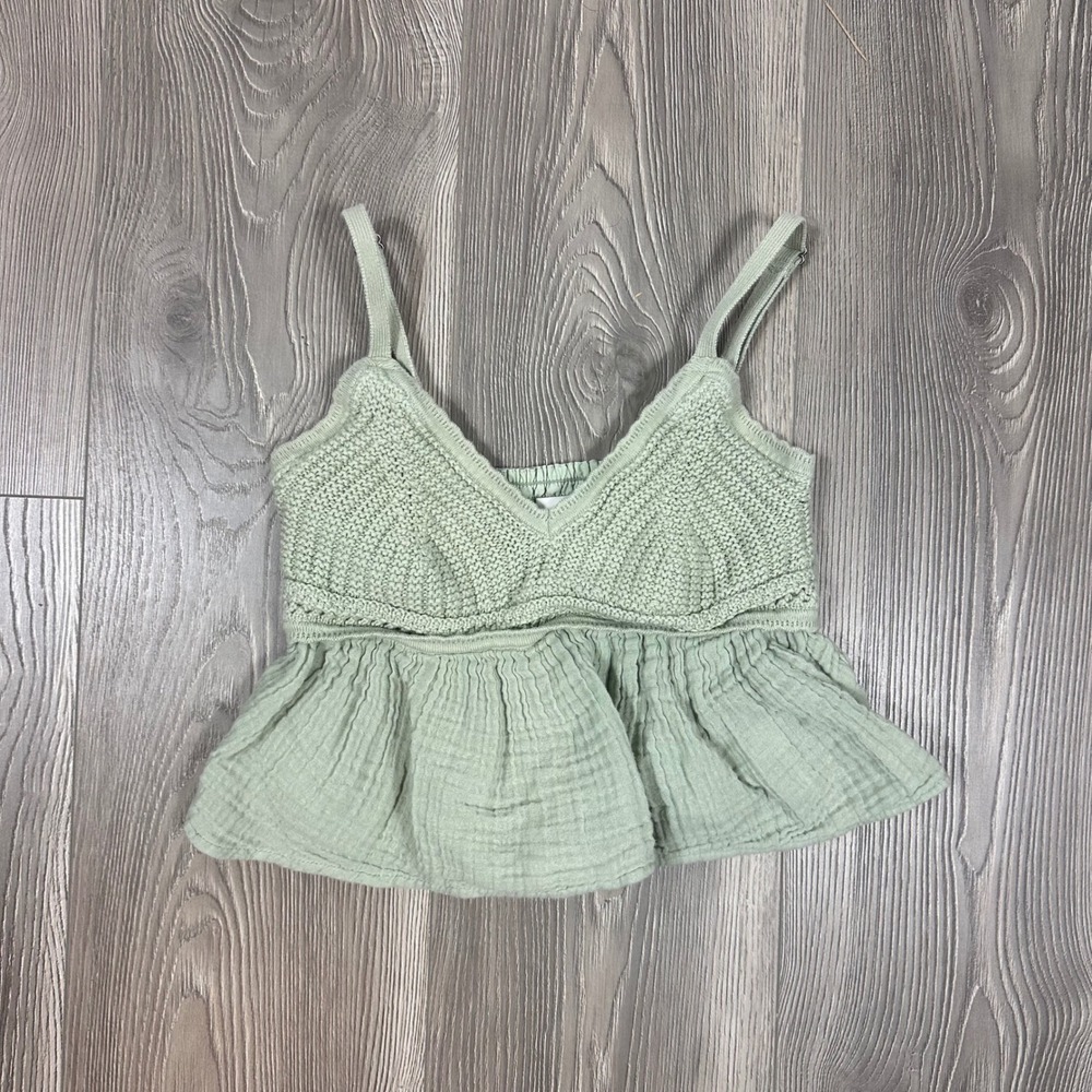 Hollister Sage Green Crochet Peplum Crop Top - SIZE XS Summer Boho